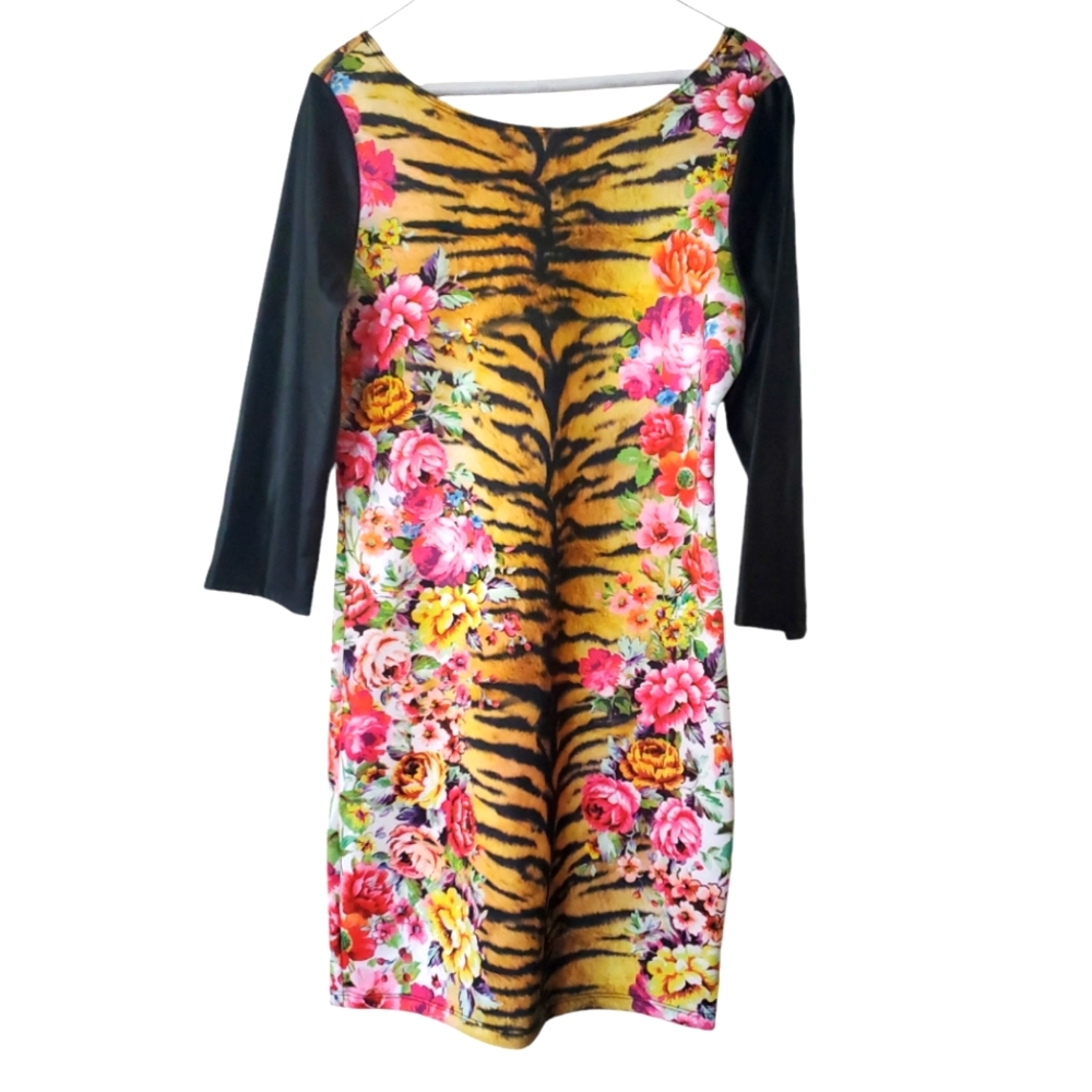 Eien Bodycon Tiger Pink Floral Print Womens‎ Dress Size 1X Style #1142AXT2